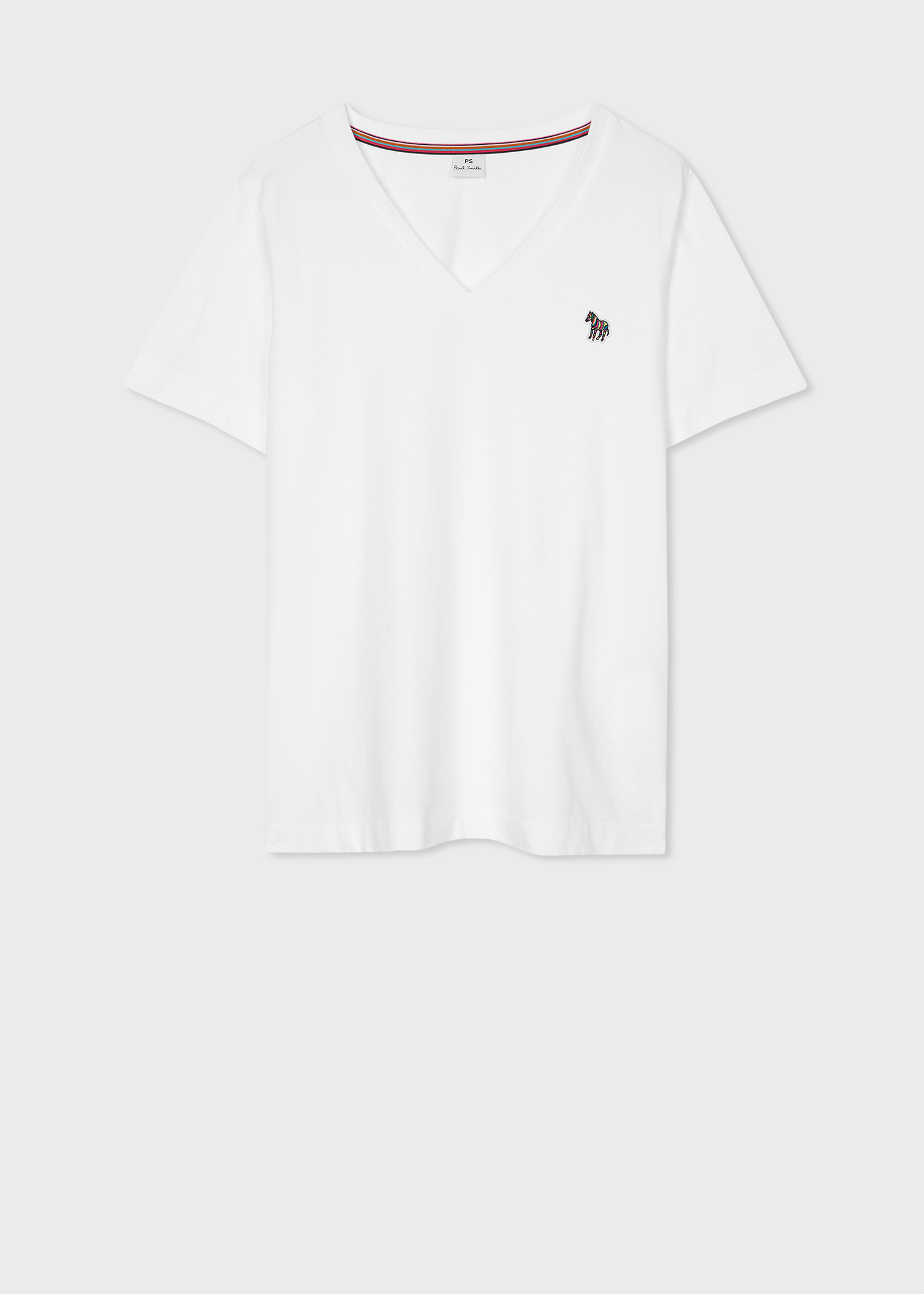 Women's White V-Neck Zebra T-Shirt - 1