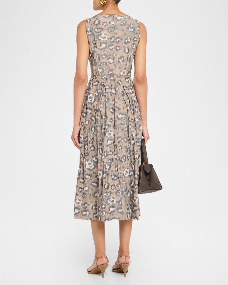 Pleated Leopard-Print Taffeta Midi Dress 3
