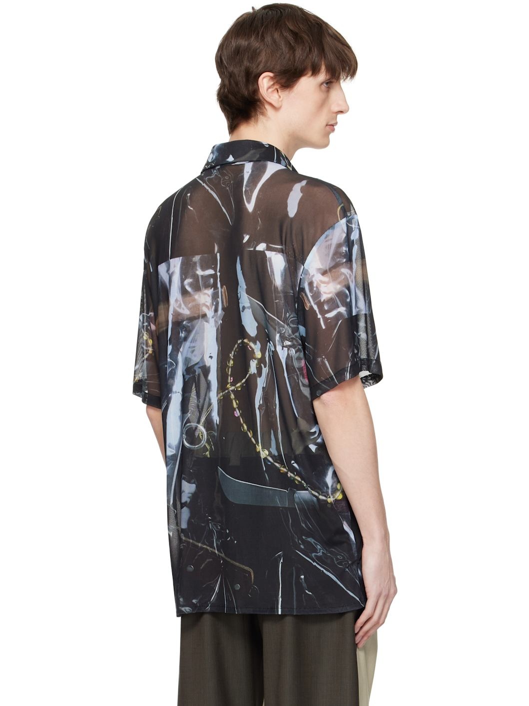 Blue & Black Sougiades Grid Mesh Shirt - 3