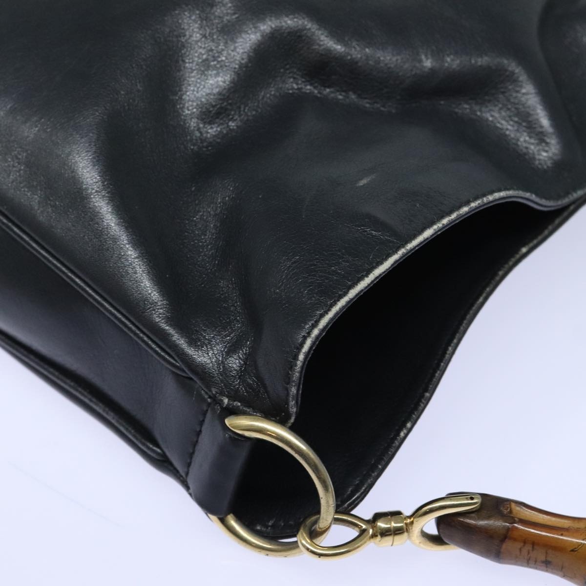 GUCCI Bamboo Hand Bag Leather Black Gold 001 1705 001 1705 - 7