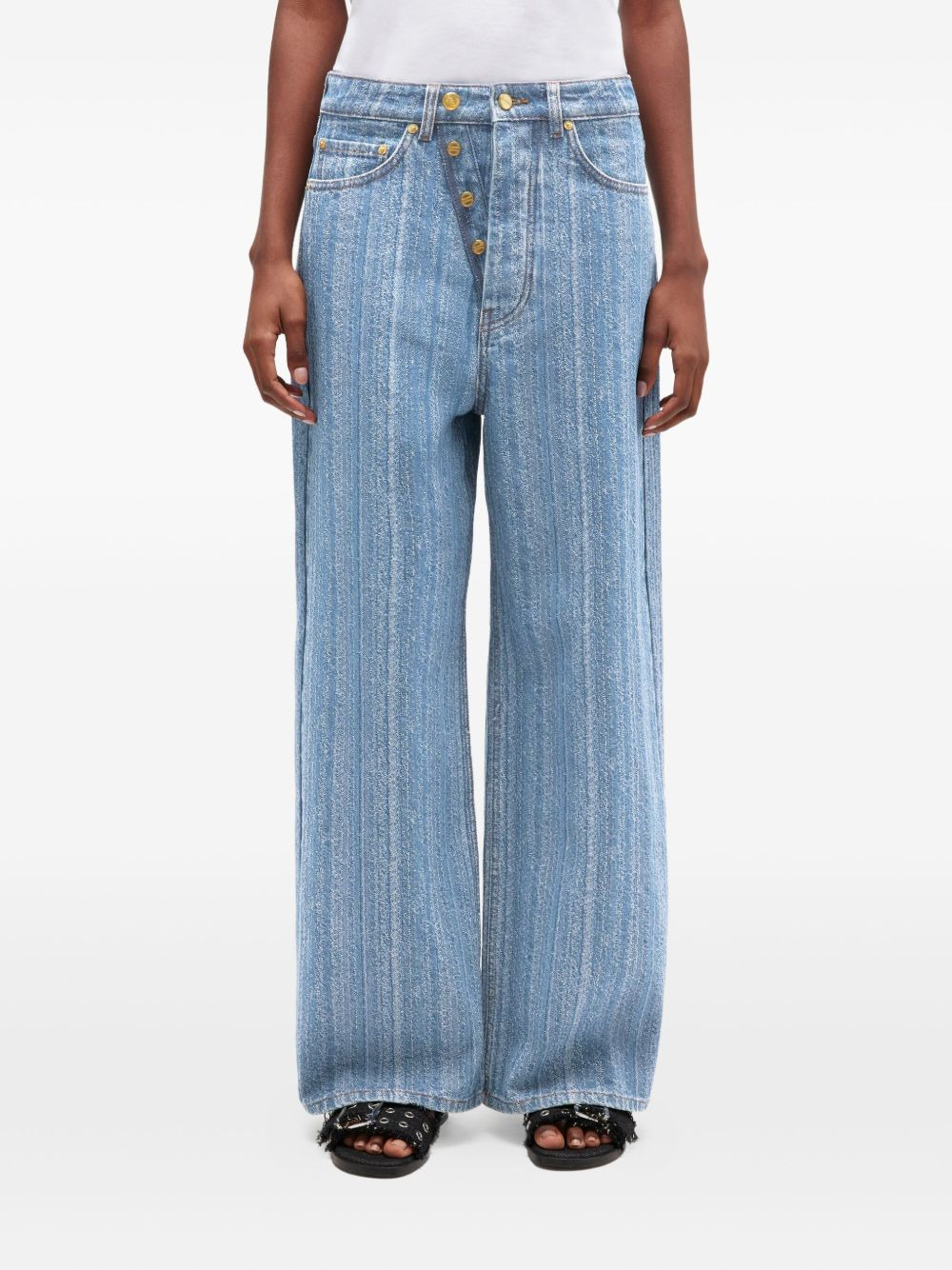 horizontal-pattern deconstructed jeans - 3