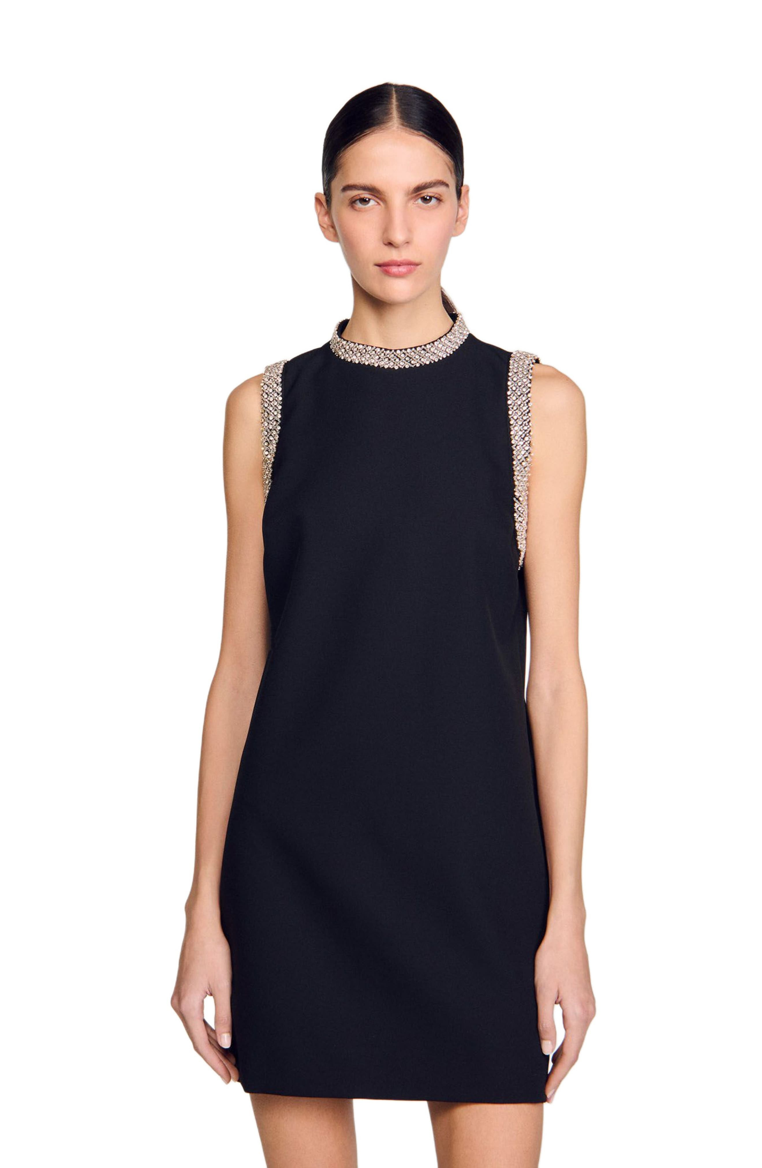 SANDRO Short dress with rhinestone details in Black at Nordstrom - 5