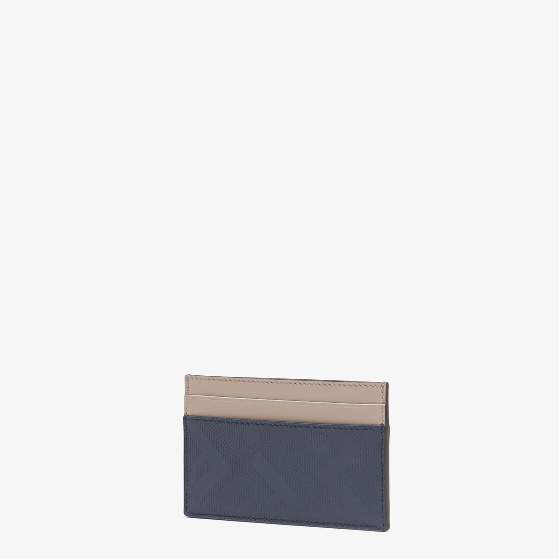 Blue leather card holder with FF motif. Beige leather details. Palladium metal FENDI ROMA lettering. - 2