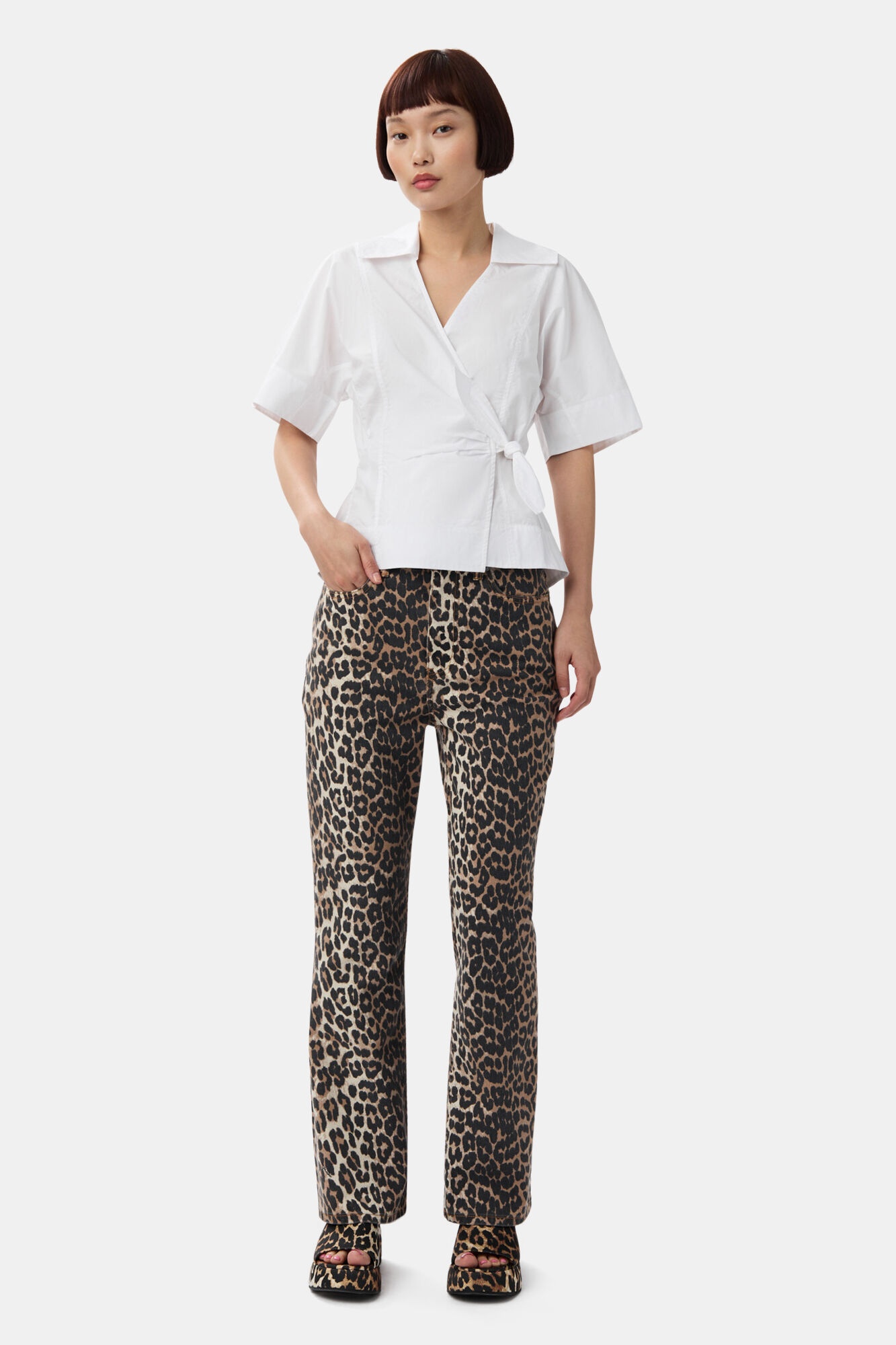 WHITE COTTON POPLIN WRAP BLOUSE - 3