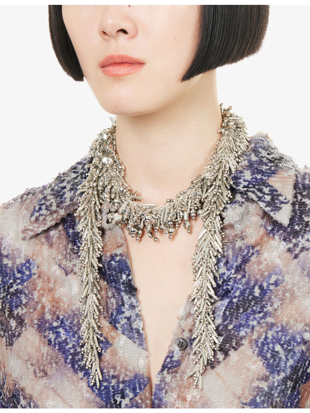 Embellished Brass And Acrylic Scarf Necklace - 2