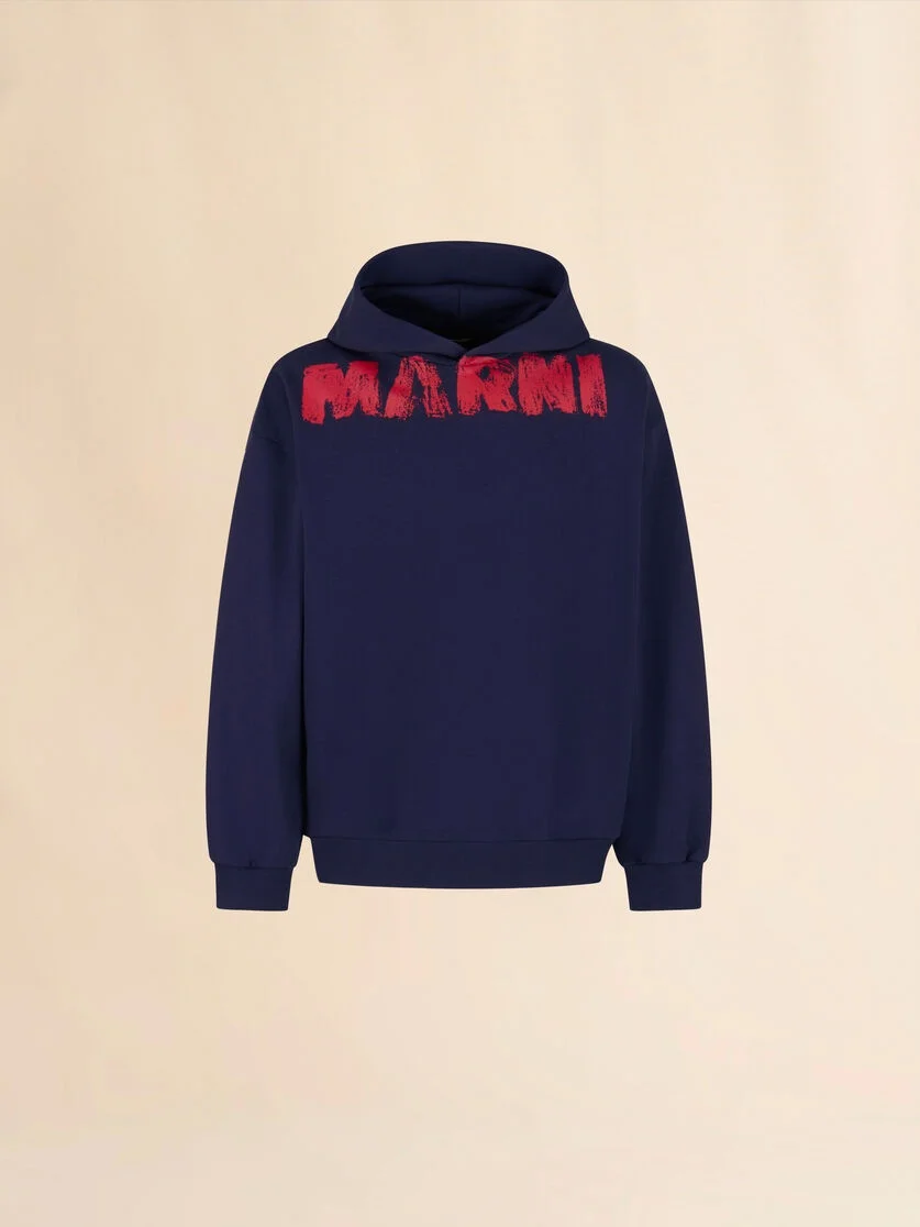 BLUE COTTON HOODIE WITH MARNI MONOLITH PRINT - 1