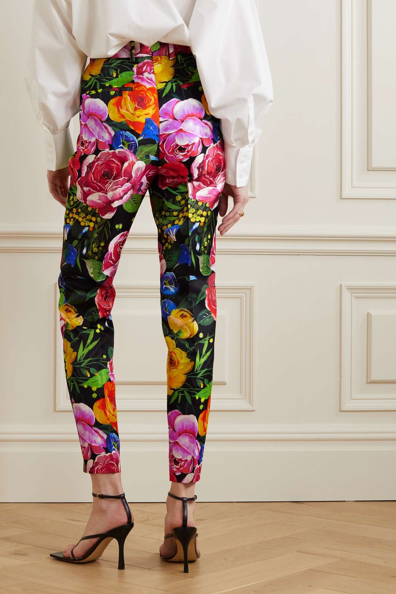 Cropped floral-print mikado-silk pants - 3