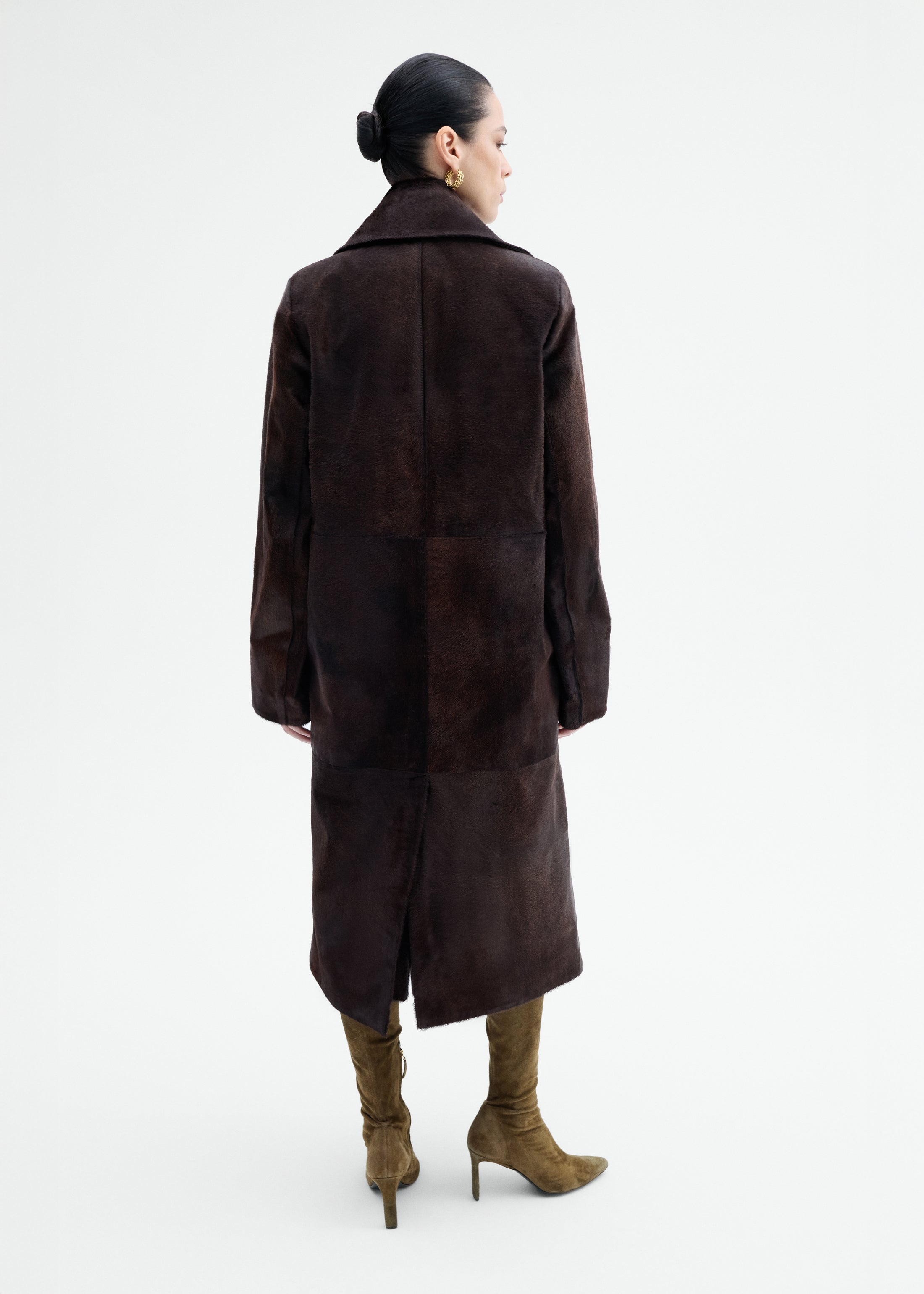 Polished Calf Hair Coat in Chocolate - 5