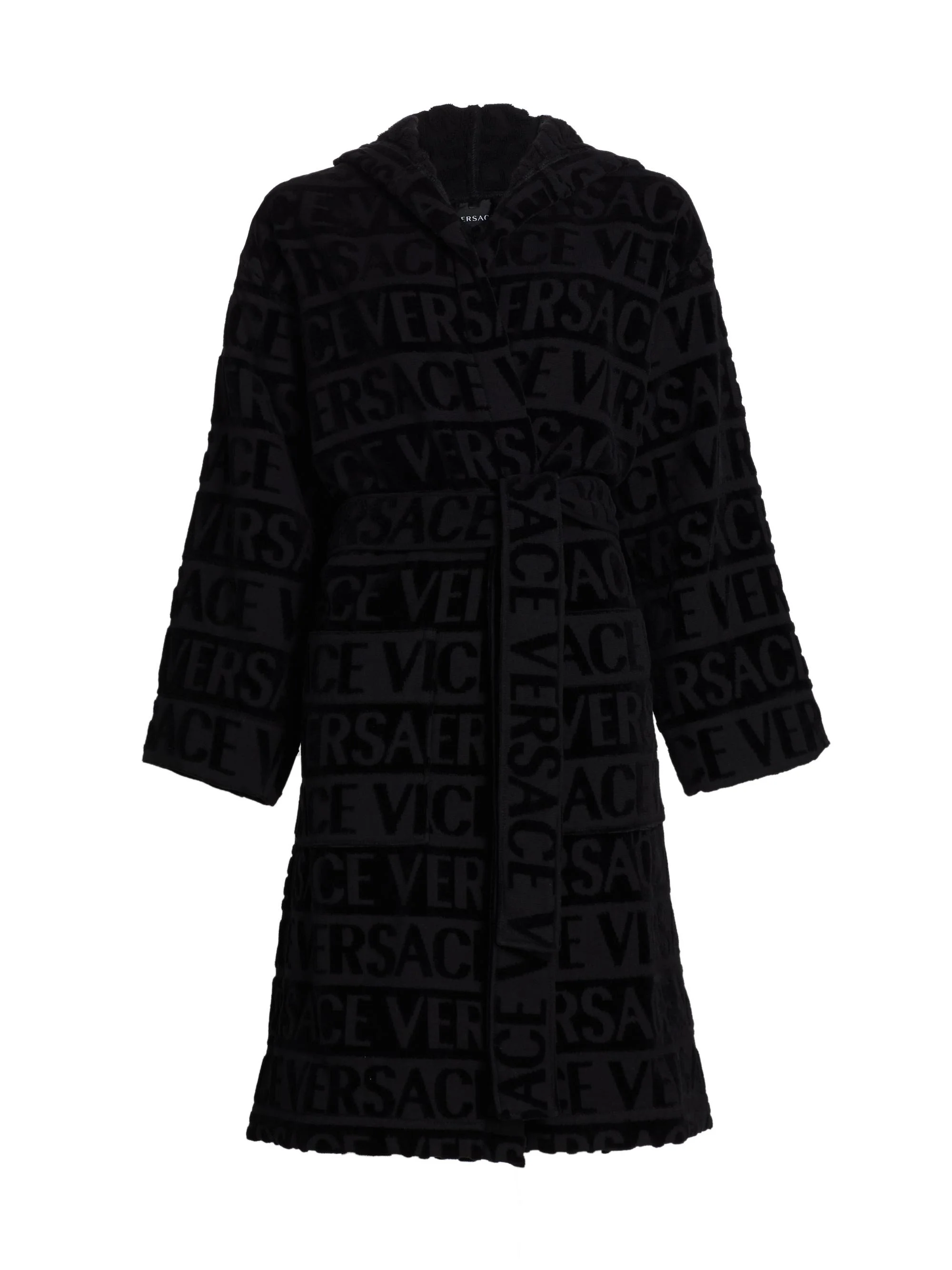 Women's Repeat Logo Cotton Robe - Black - 1