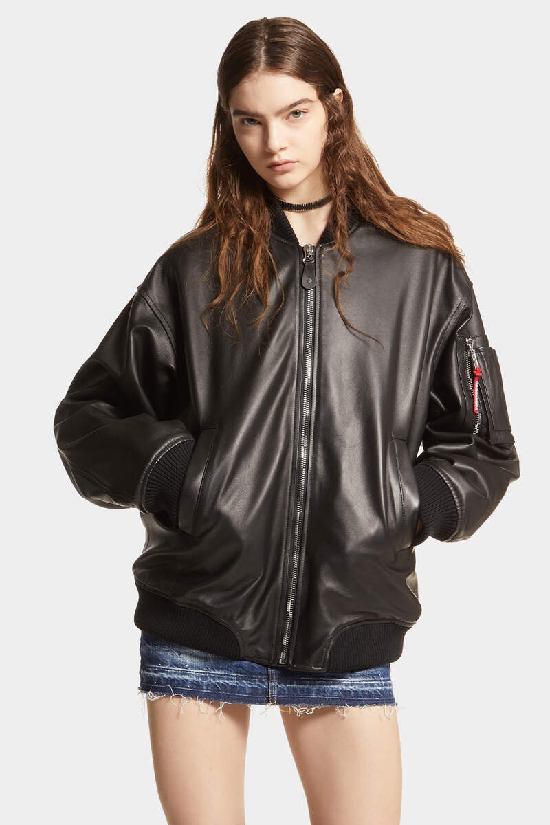 LEATHER OVERSIZE BOMBER JACKET - 3