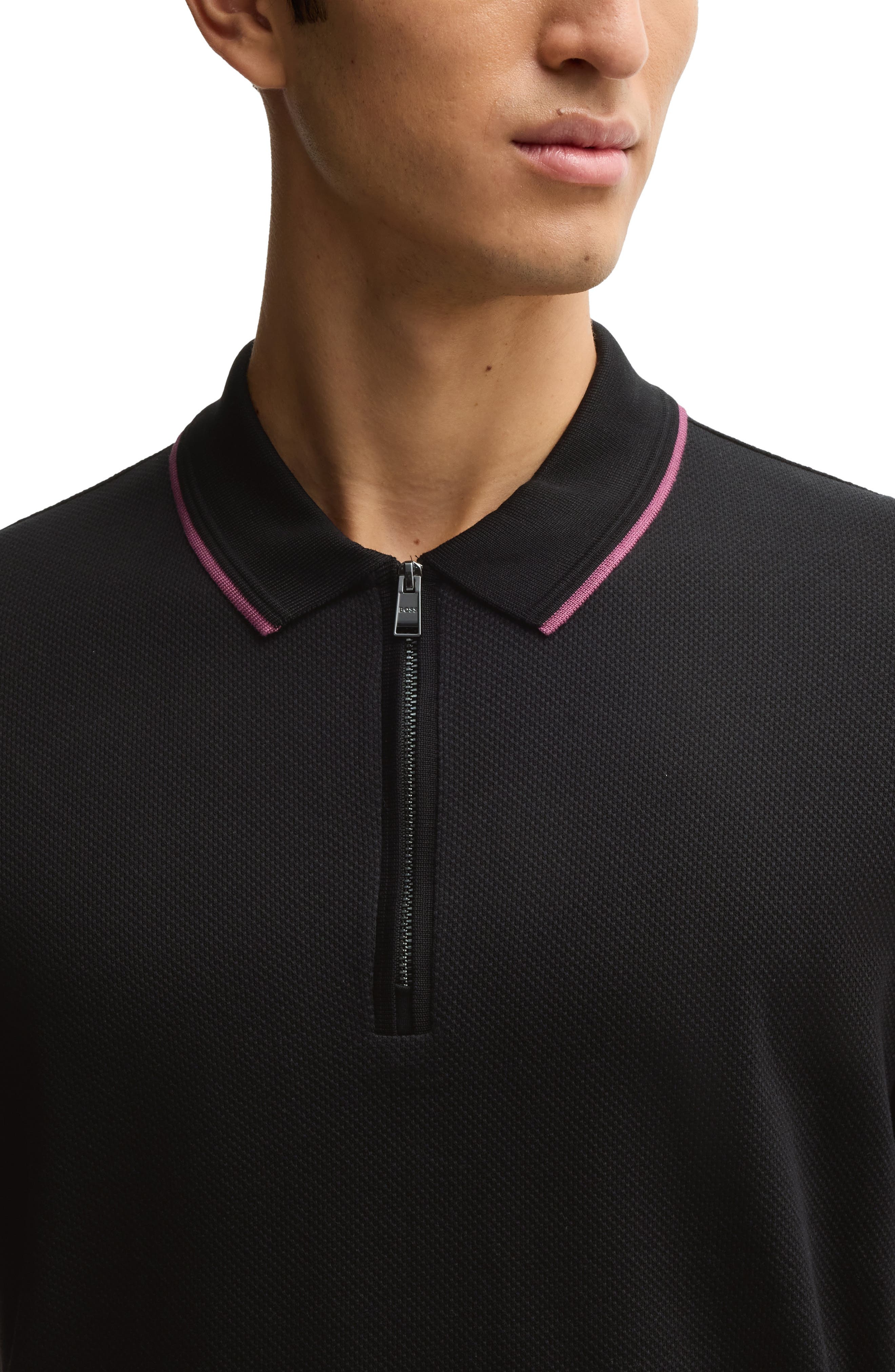BOSS Paras Quarter Zip Cotton Polo in Black at Nordstrom - 3
