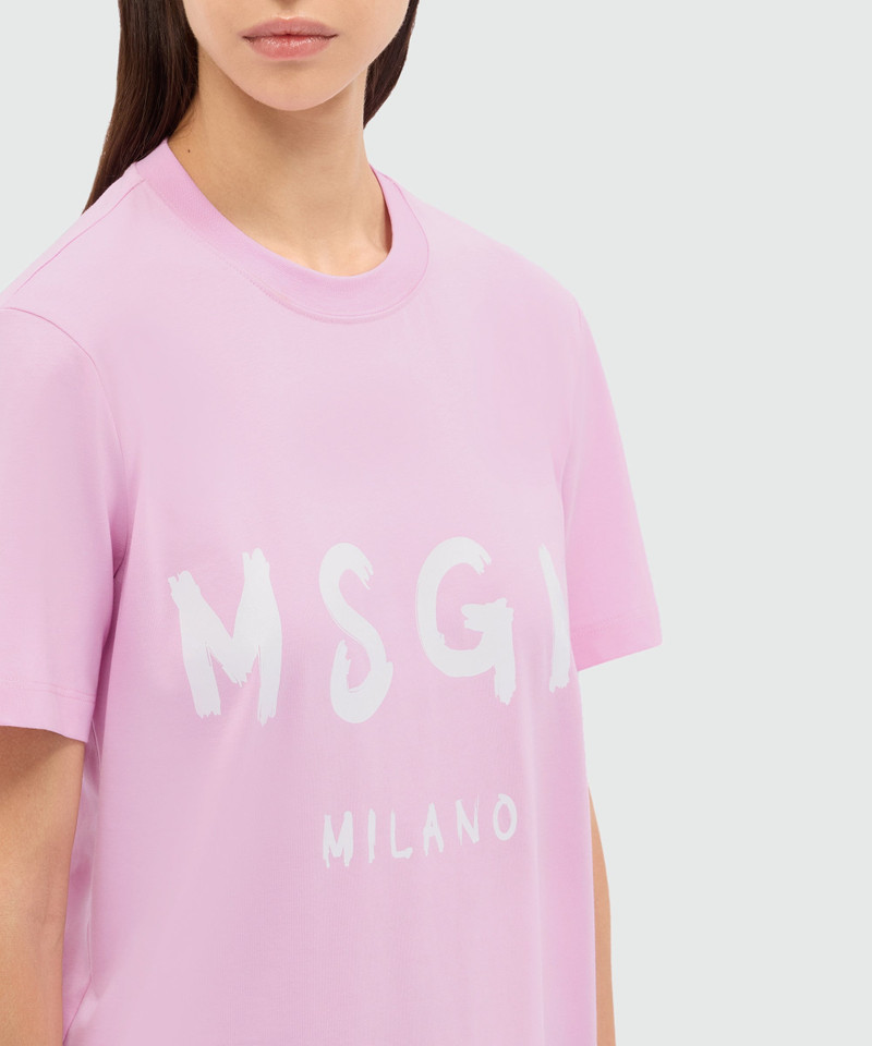 Pink jersey T-shirt with MSGM brushstroke logo 5