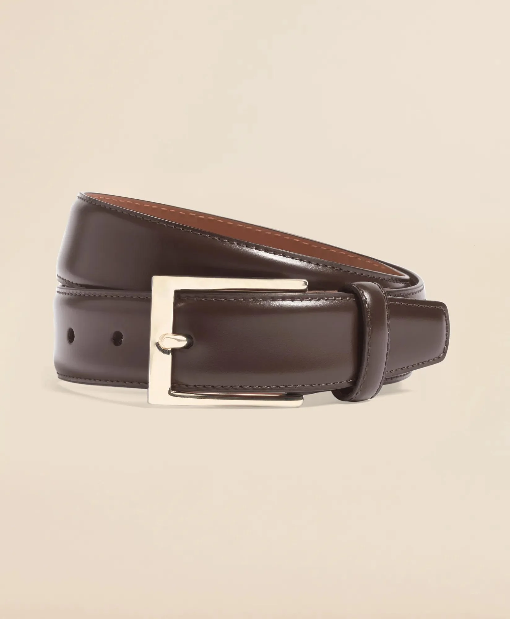 Gold Buckle Leather Dress Belt - 1