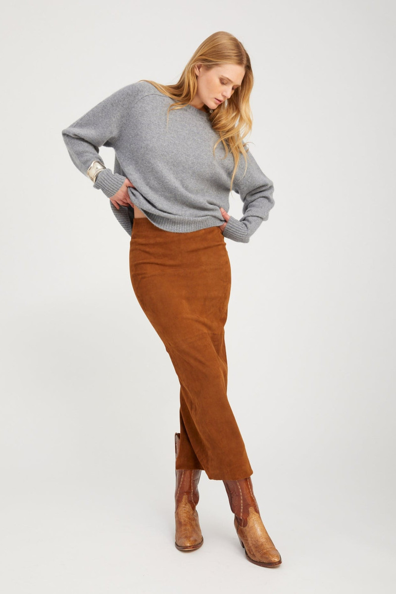 SPRWMN DARK COGNAC SUEDE MAXI TUBE SKIRT outlook