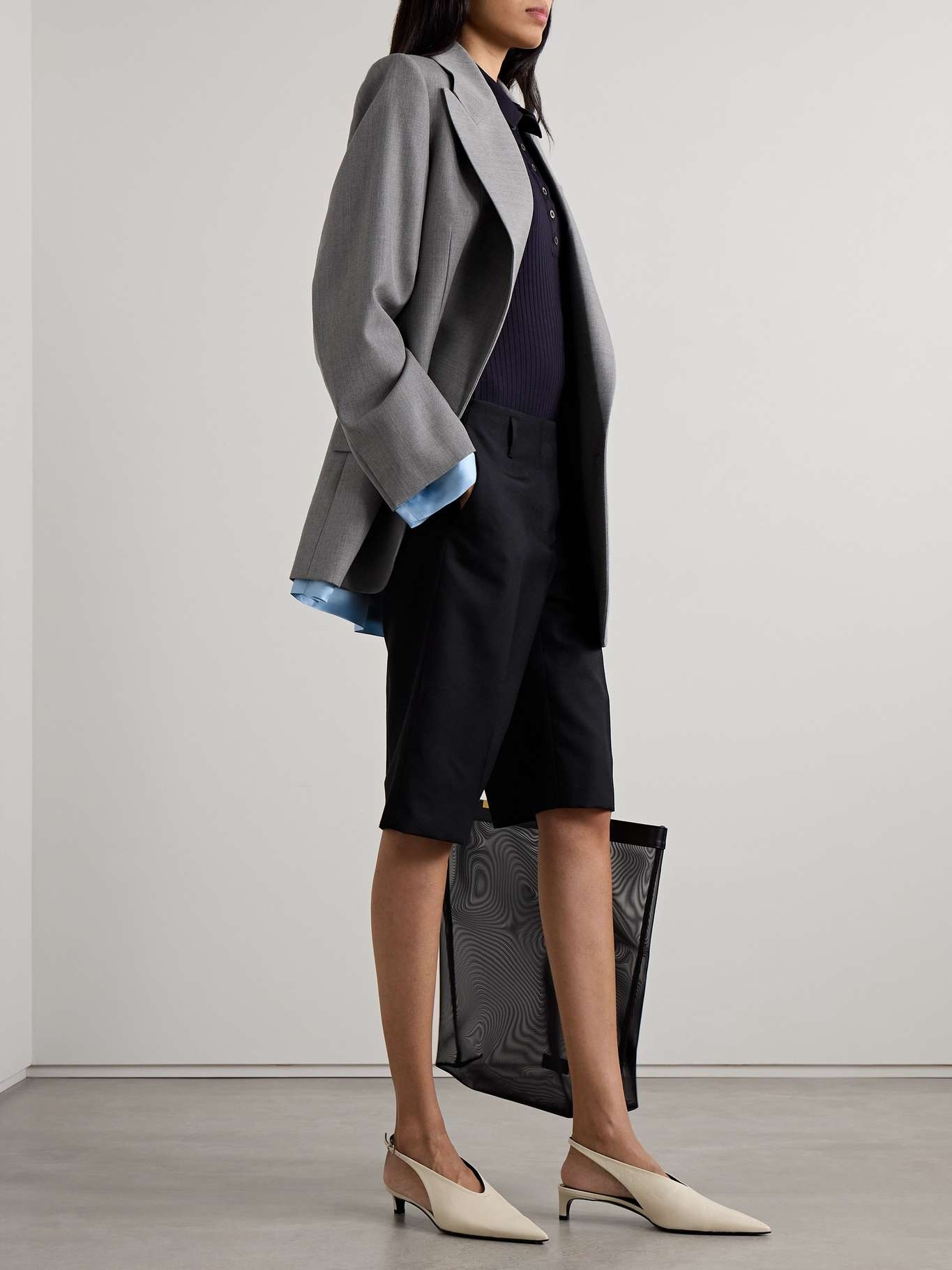 Satin-trimmed grain de poudre wool blazer - 2