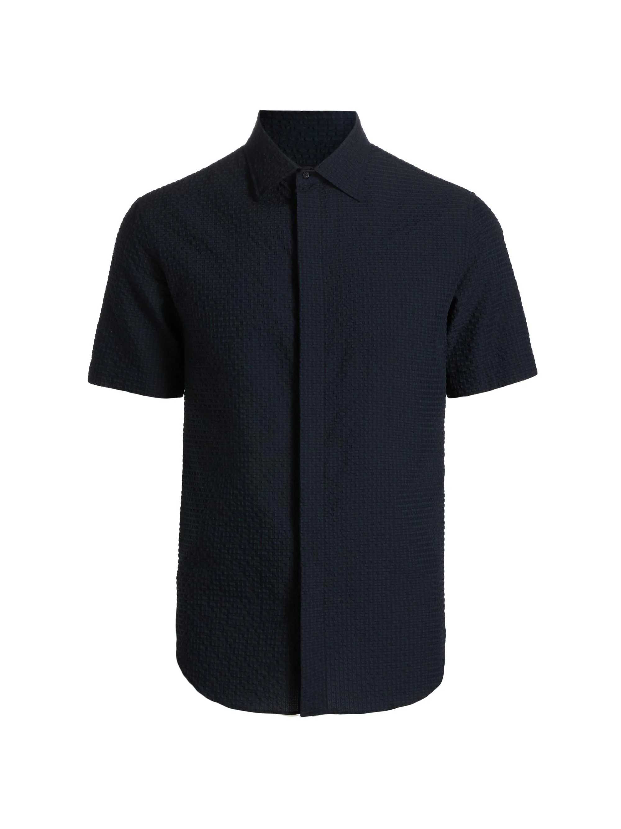 Men's Textured Tech Seersucker Sport Shirt - Dark Navy - 1