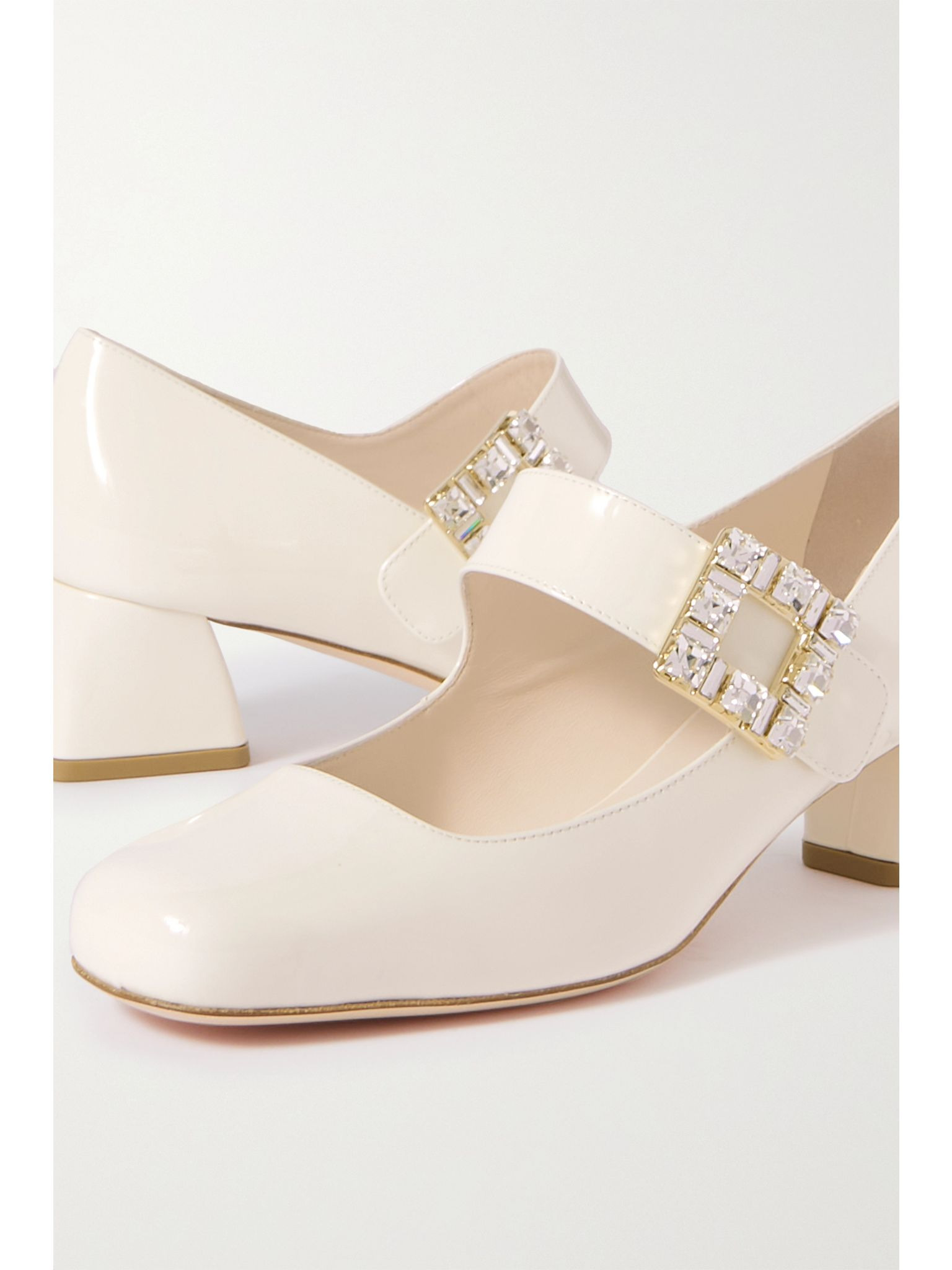 Très Vivier 45 crystal-embellished patent-leather Mary Jane pumps White - 4