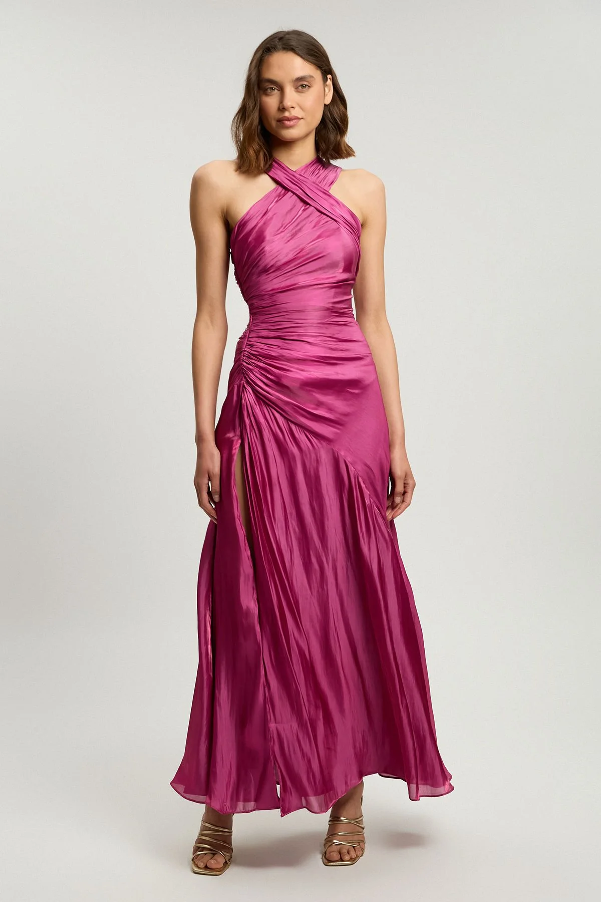 Liquid Metallic Split Woven Maxi Dress - 1