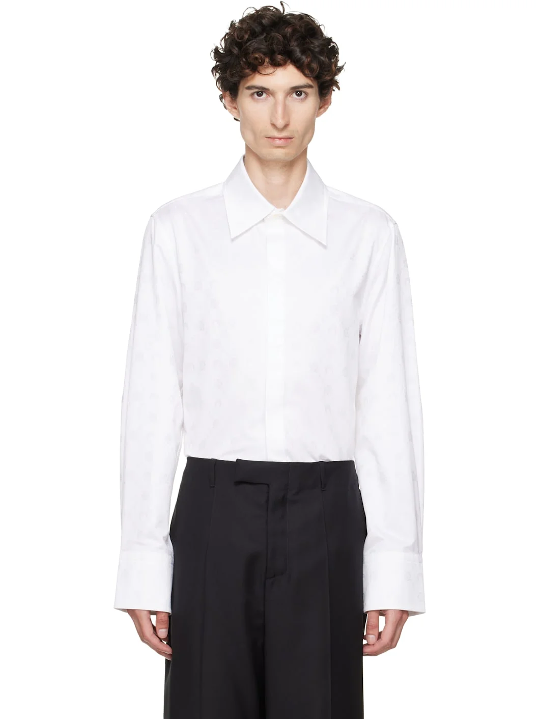 White Moonogram Jacquard Cotton LS Shirt - 1