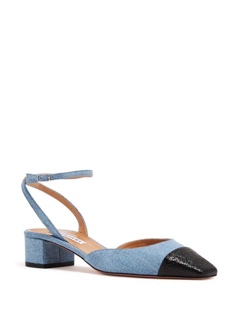 square-toe denim pumps - 2