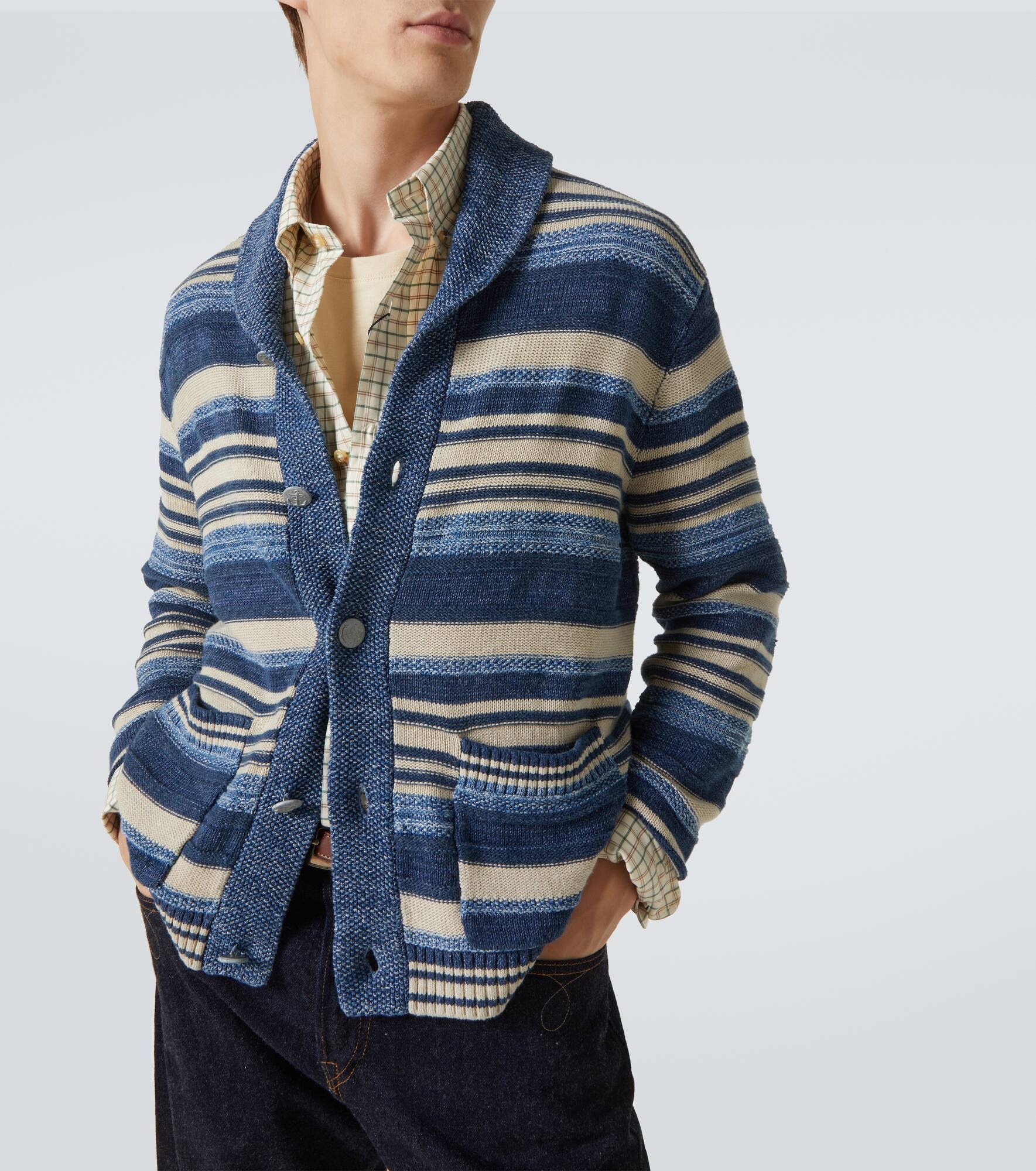 Striped cotton and linen cardigan - 5