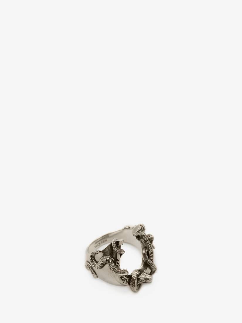 Snake Horseshoe Ring in Antique Silver - 4