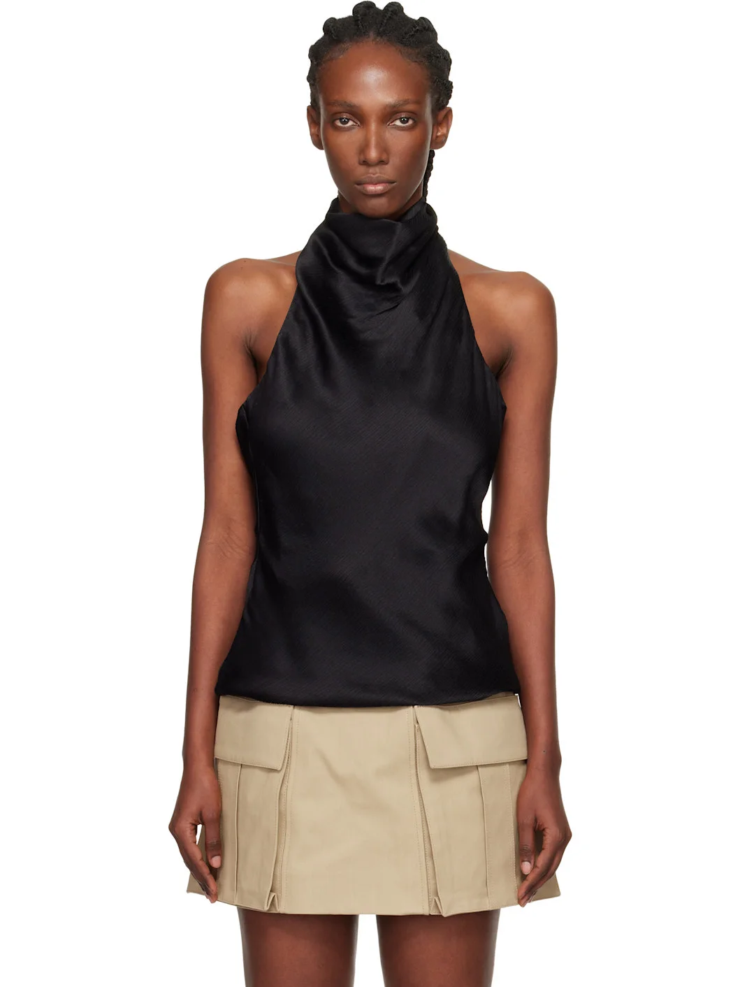 Black Backless Silk Blouse - 1