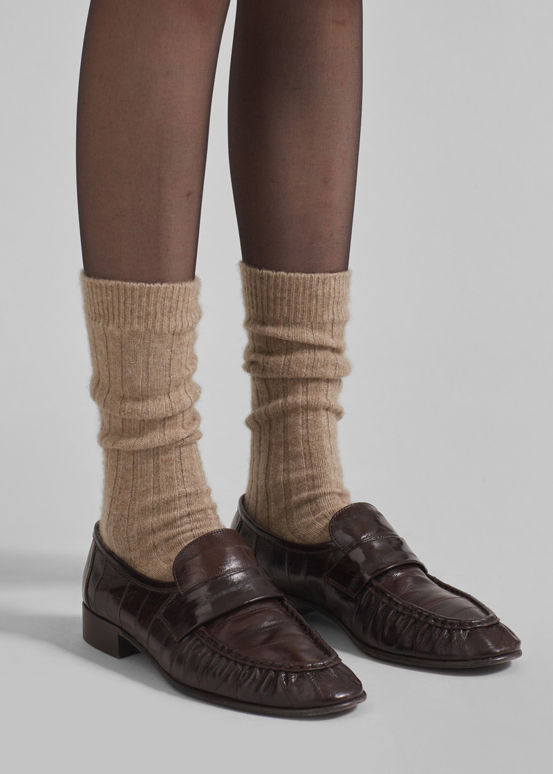 Kano Cashmere Ribbed Socks - Taupe 9