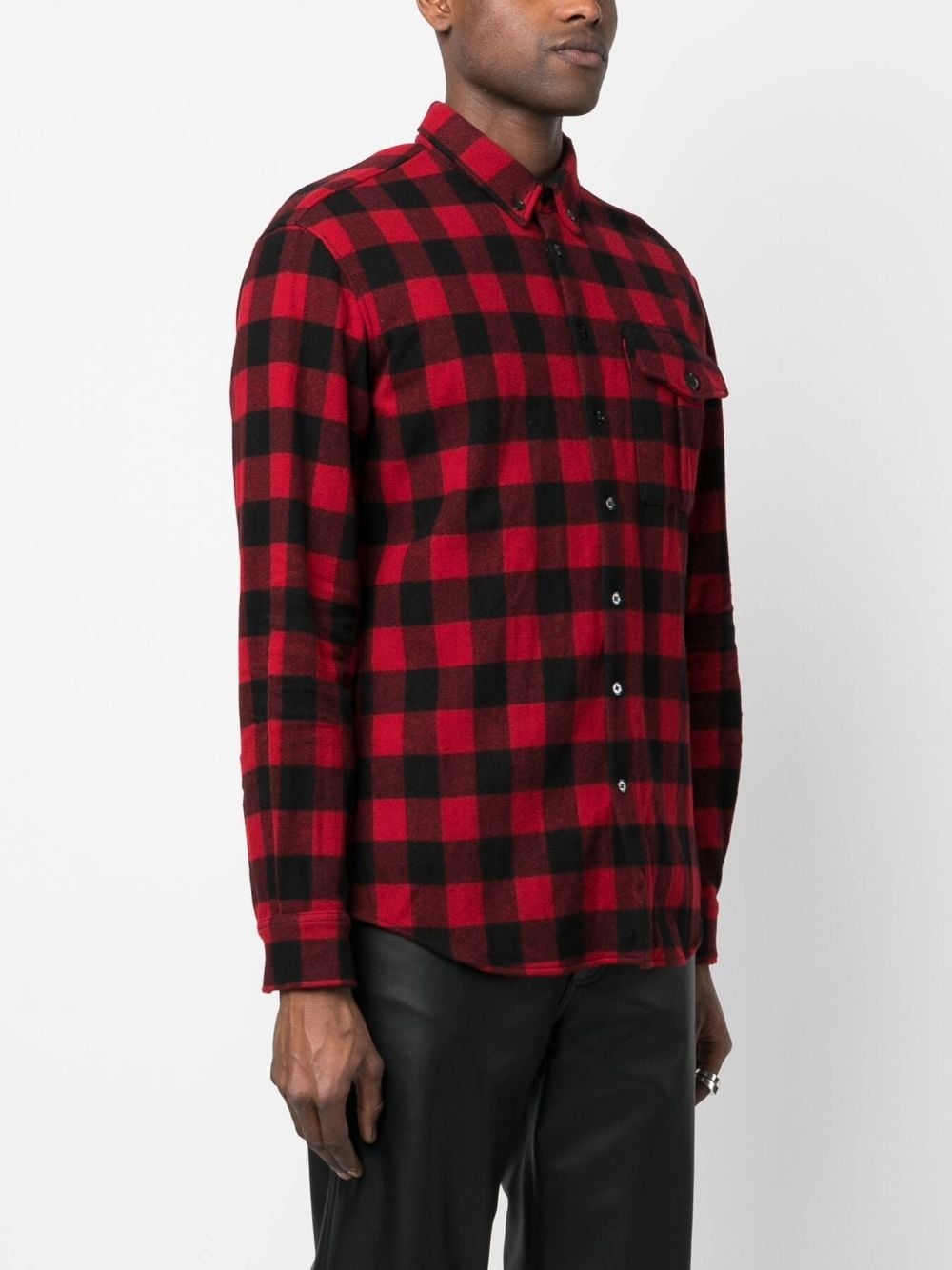 check-pattern wool-blend shirt - 4