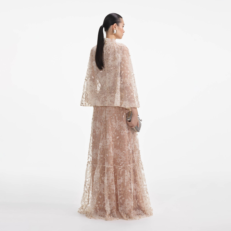 knee length dresses for ladies Luxury Sage Green Embellished Cape Maxi Gown  Elegant Modest Chiffon   FineLook