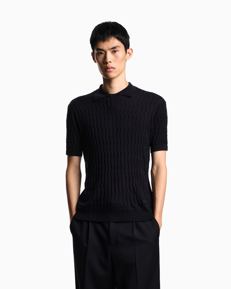 EMPORIO ARMANI ASV LYOCELL-BLEND JUMPER WITH POLO-SHIRT COLLAR IN AN EMBOSSED, PATTERNED STITCH outlook