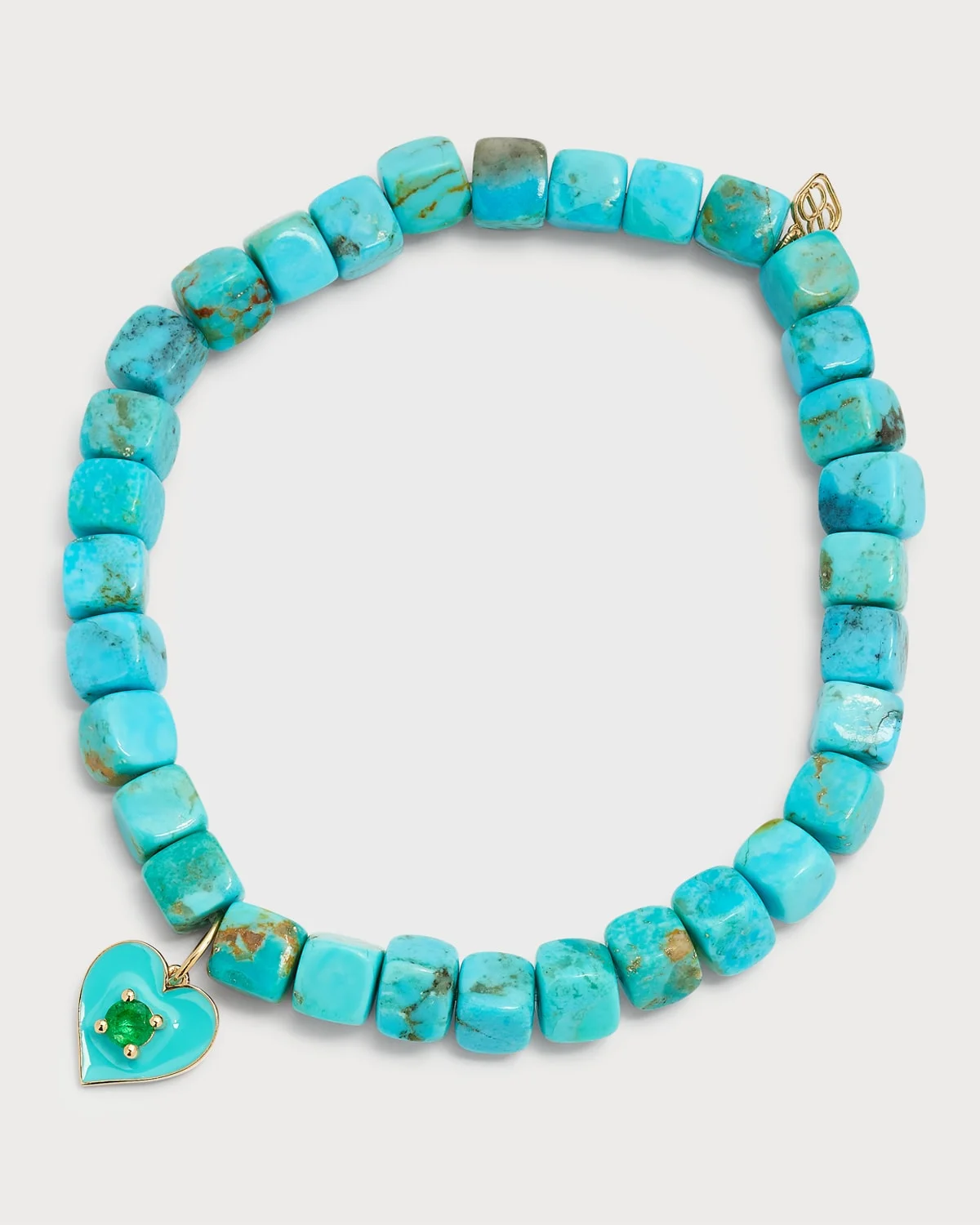 Enamel Heart with Prong-Set Stone on Turquoise Smooth Cube Bracelet - 1