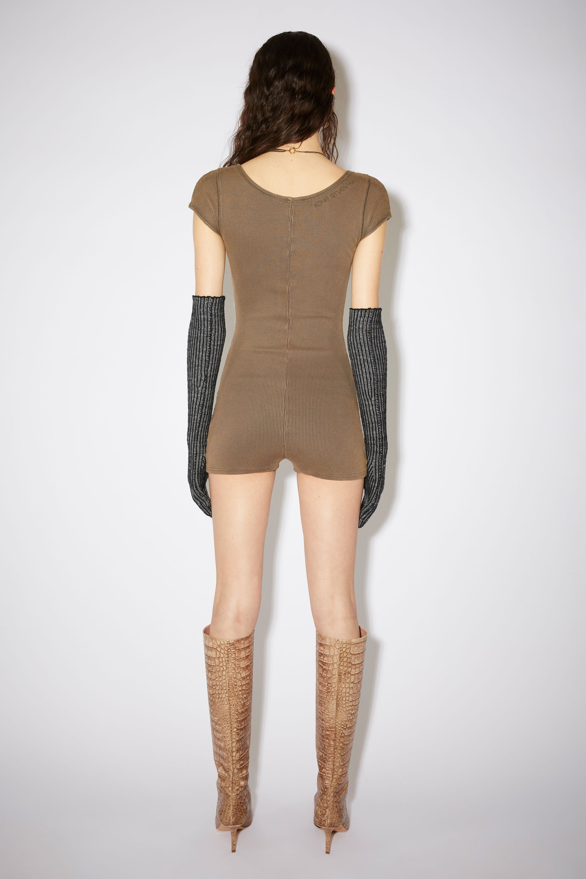Ribbed short jumpsuit - Brown - 3