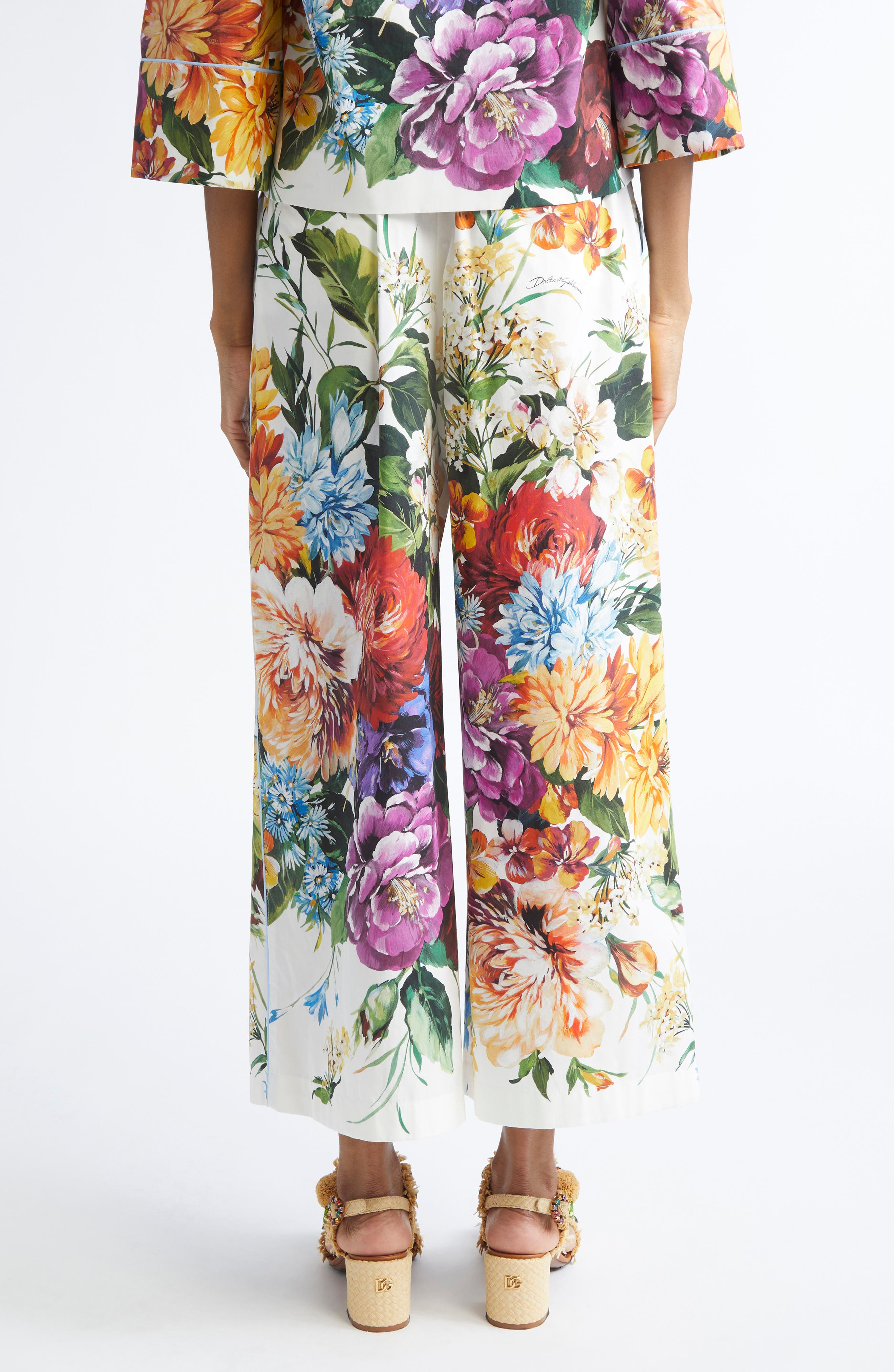 Dolce&Gabbana Floral Crop Cotton Wide Leg Pants in Ha5Pc B.fiori Cret. F.bco at Nordstrom - 3