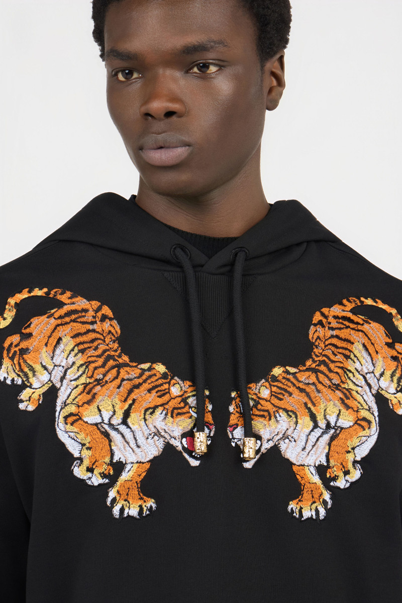 Black Hooded Sweatshirt With Tiger Embroidery 5