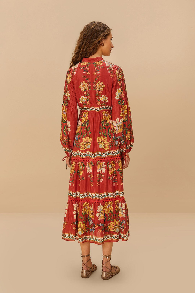 Red Garden Delight Long Sleeve Midi Dress 4