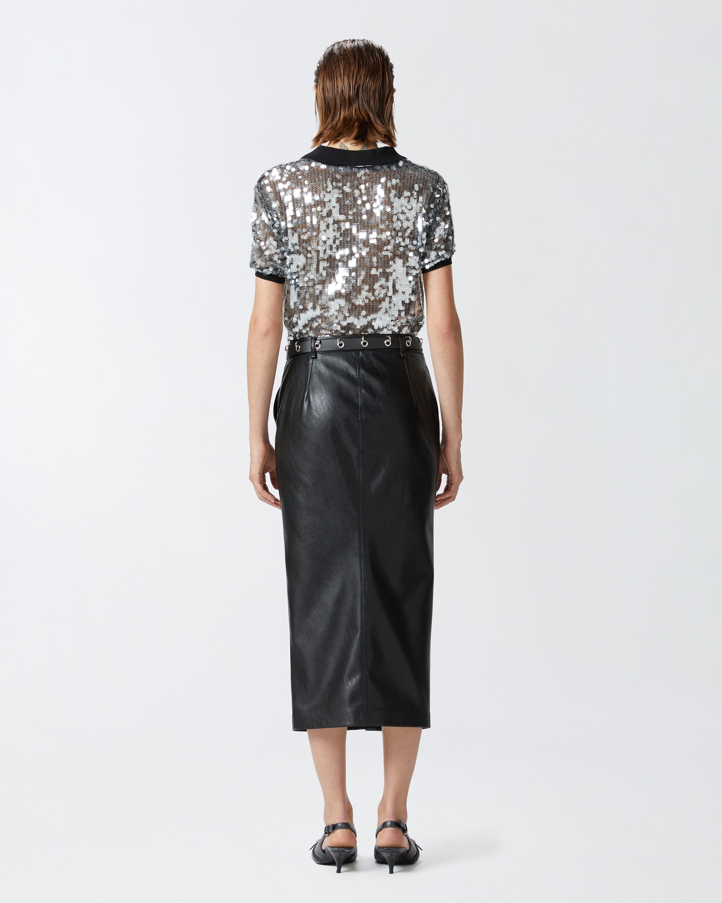 LEATHER-EFFECT MIDI SKIRT WITH SLIT AT THE HEM - 5
