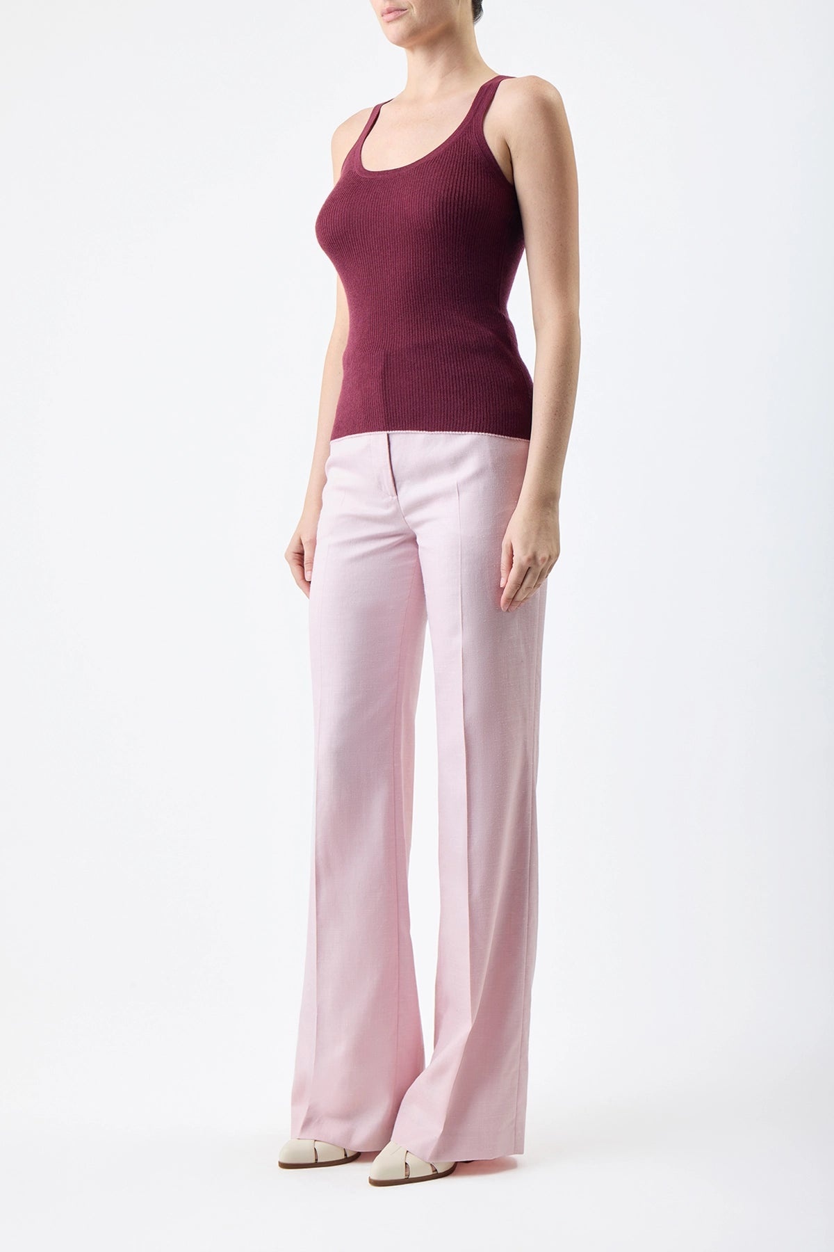 Vesta Pant in Blush Silk Wool and Linen Twill - 3