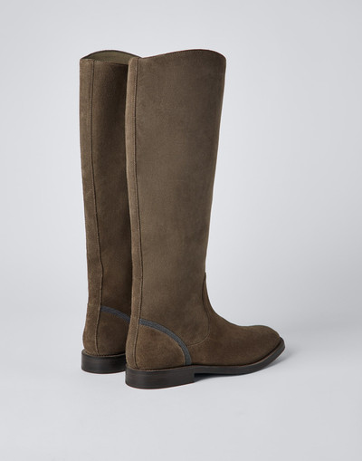 Brunello Cucinelli Suede knee-high boots with shiny contour outlook