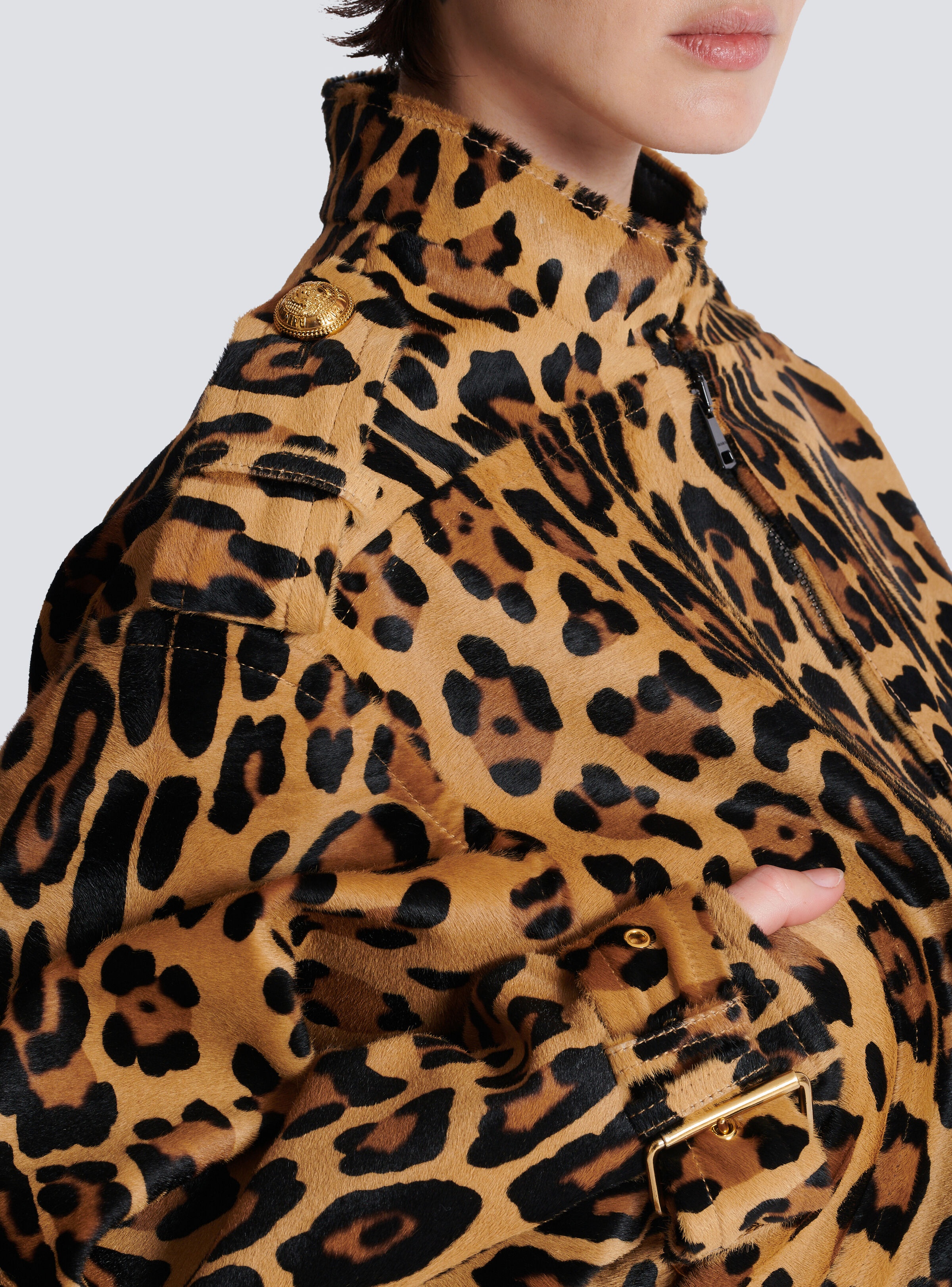 Ponyskin-style leather bomber jacket with leopard pattern - 8