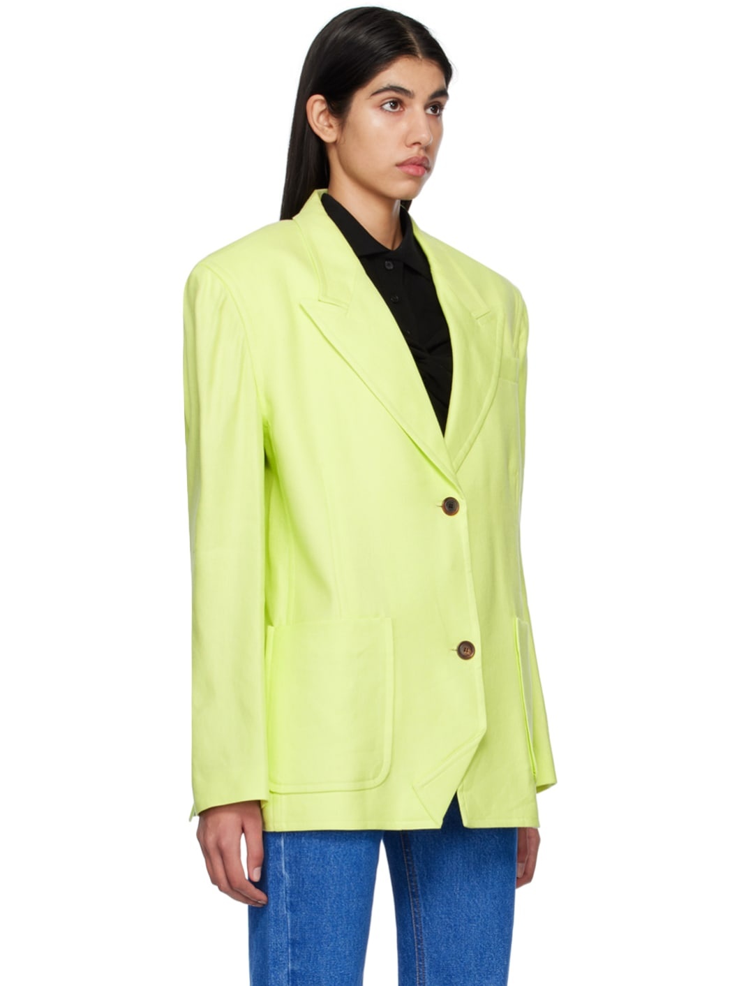 Green Folded Point Blazer - 2