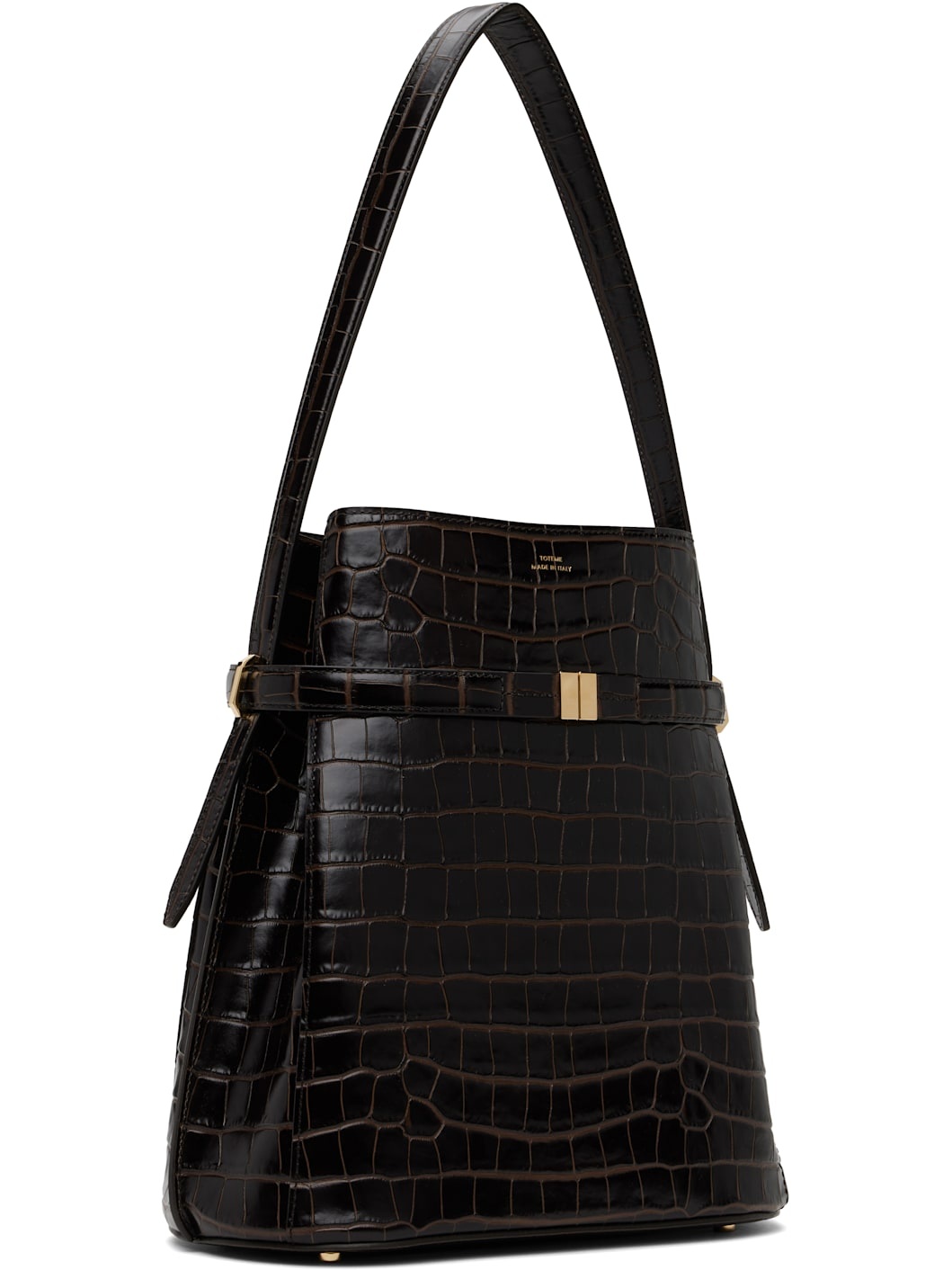 Brown Belted Croco-Embossed Bucket Bag - 2