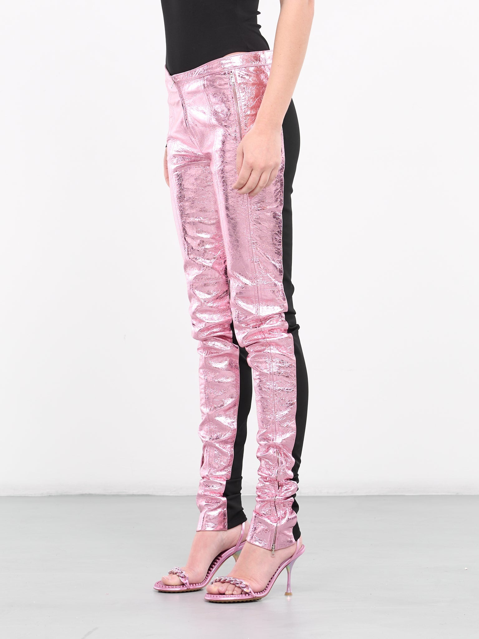 Jersey & Metallic Leather Trousers - 2