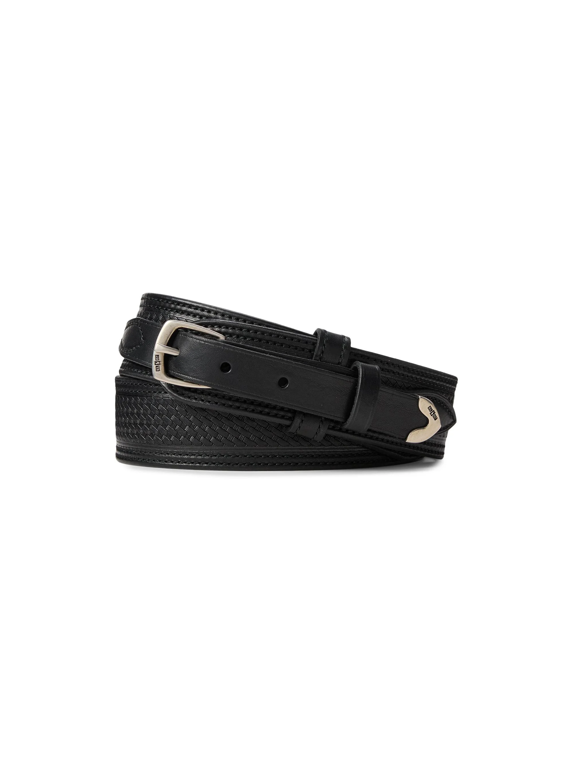 Men's Western Woven Leather Belt - Black - 1