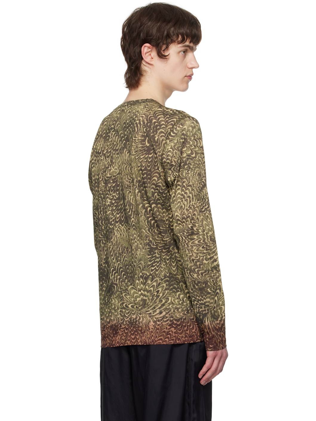 Khaki Printed Cotton T-shirt - 3