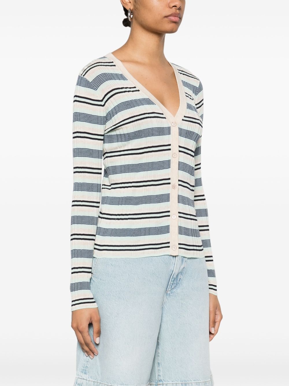 fine-ribbed striped cardigan - 3