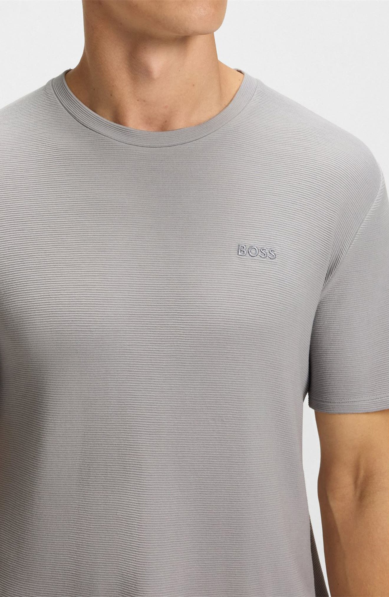 BOSS Ribbed Stretch Modal Pajama T-Shirt in Light/Pastel Grey at Nordstrom - 3