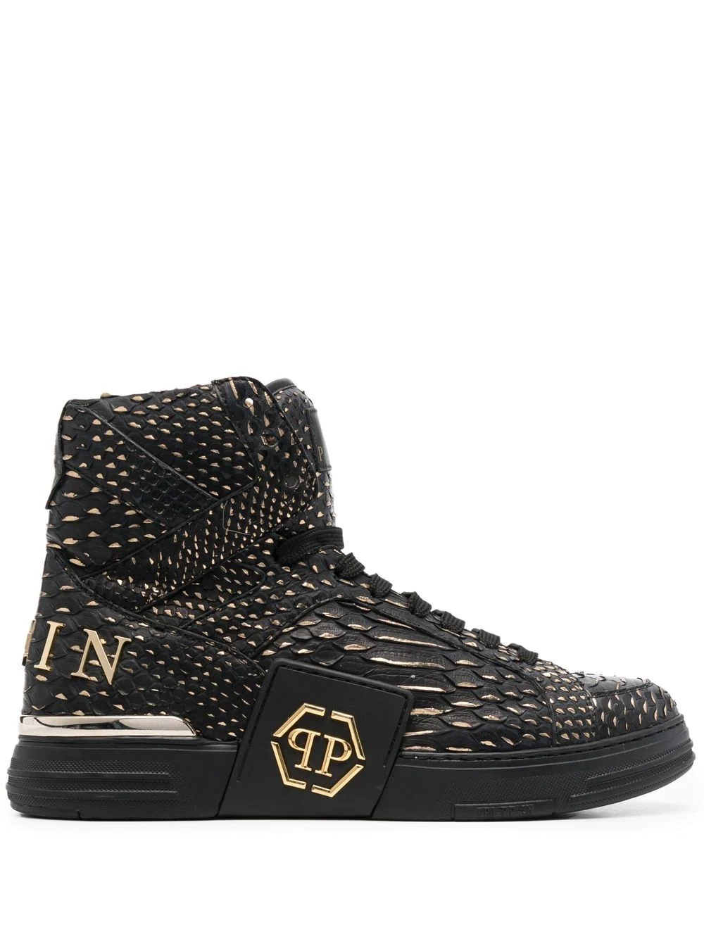 snakeskin-effect high-top sneakers - 1