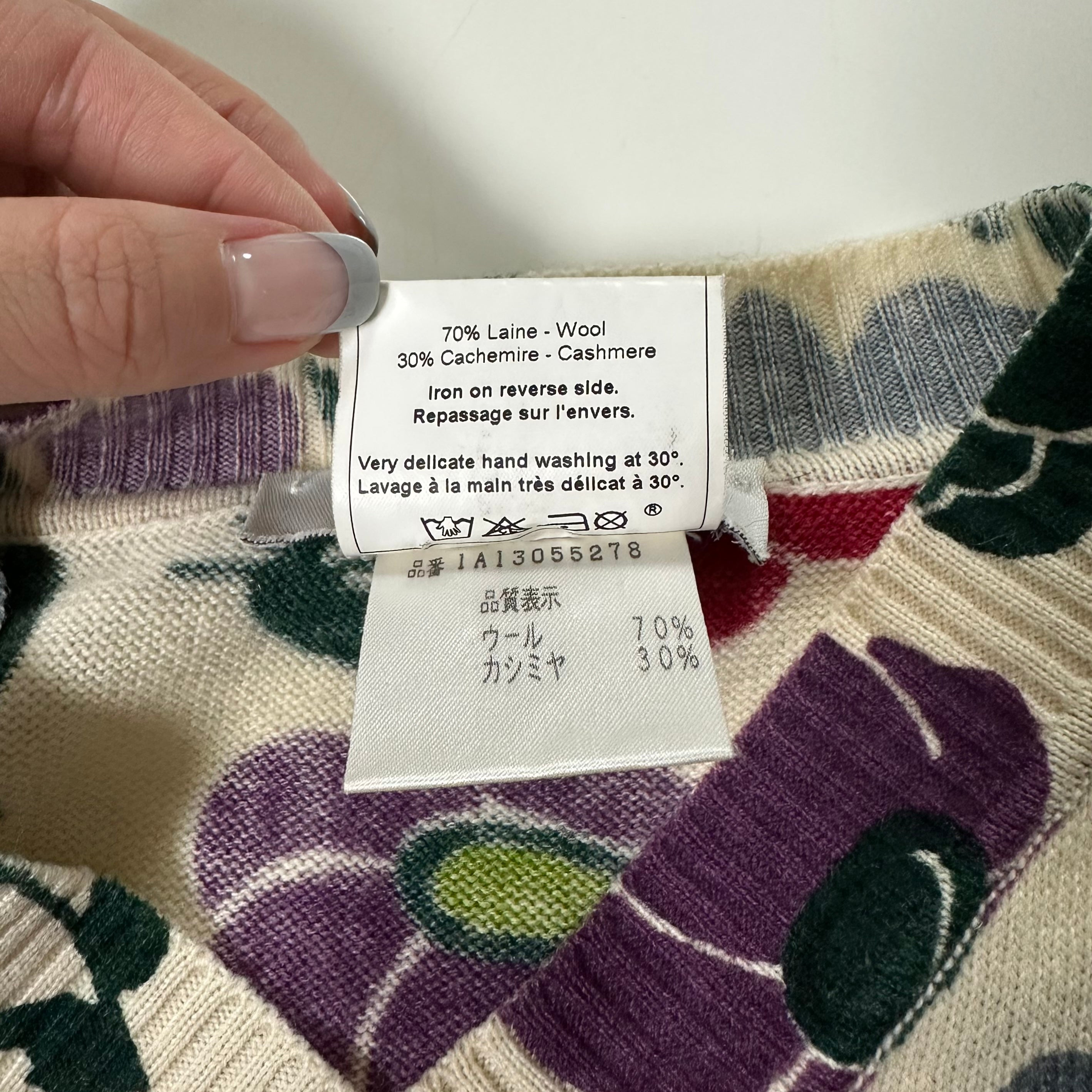 CHRISTIAN DIOR Fall Winter 2001 V-neck Floral Print Knit Sweater - 6