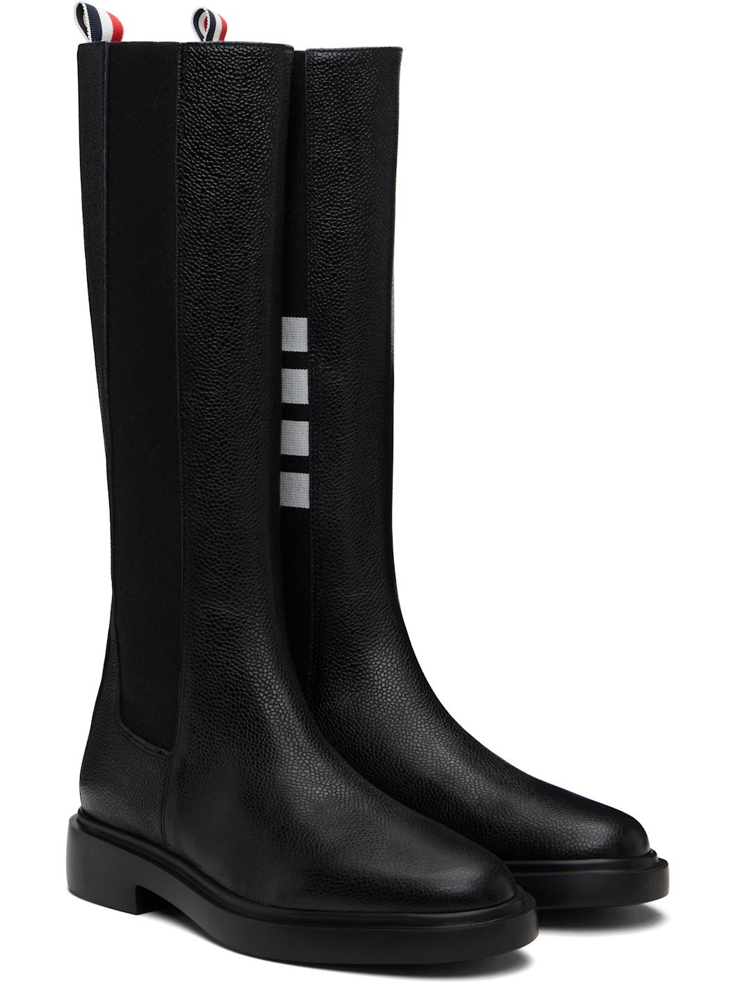 Black Pebble Grain 4-Bar Knee High Chelsea Boots - 4
